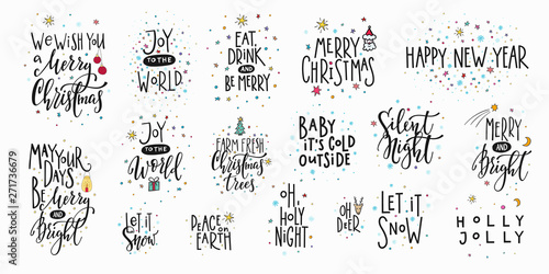 Christmas new year lettering typography set
