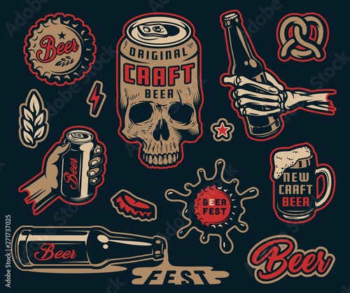 Vintage colorful brewing elements set