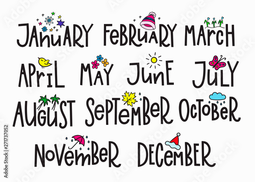 Months year calendar lettering typography