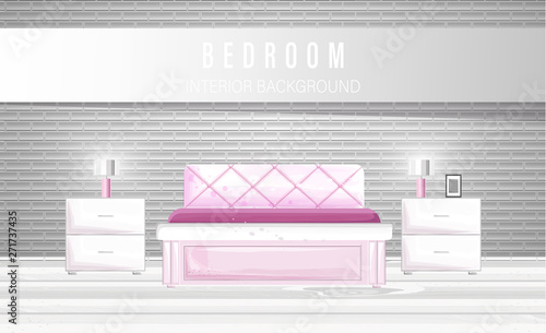 White bedroom interior watercolor Vector. Modern style designs