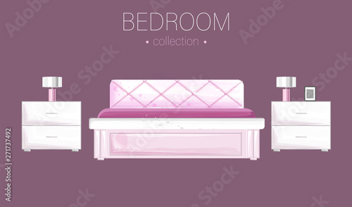 White bedroom interior watercolor Vector. Modern style designs