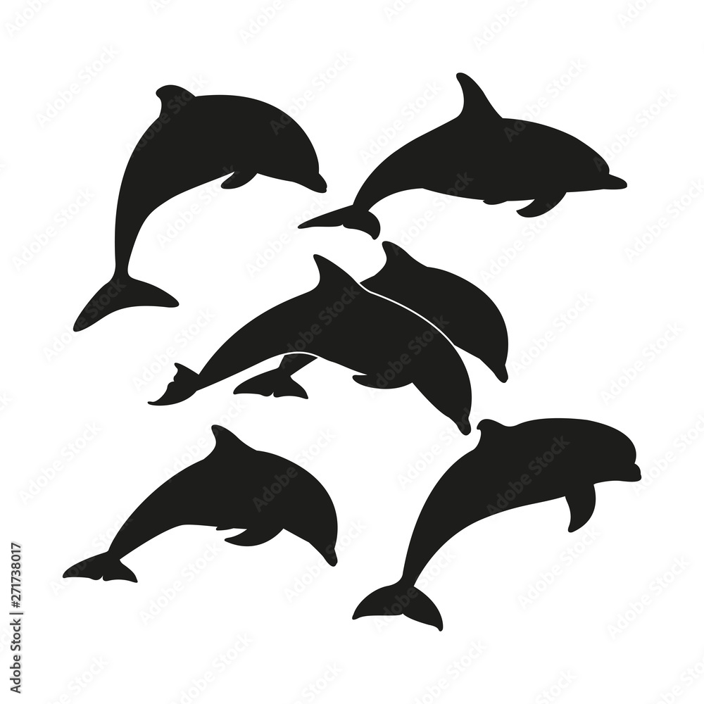 Fototapeta premium Set silhouette of a Dolphin. Simple vector illustration