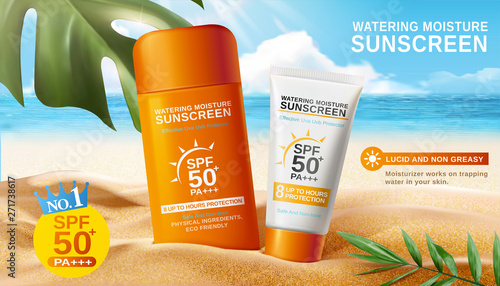Sunscreen ads on beautiful beach