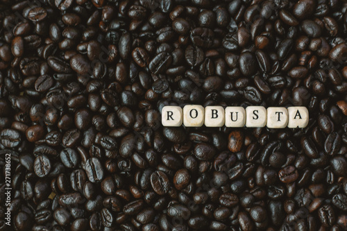 coffee roasted and text wood cube close up image.