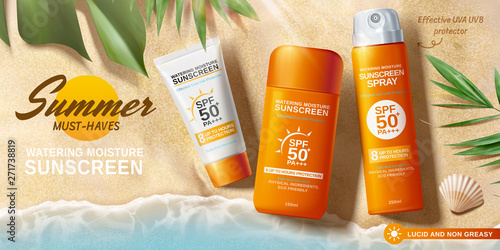 Sunscreen ads on beautiful beach