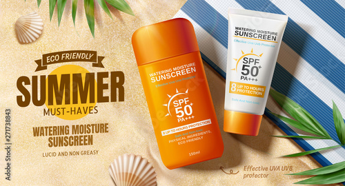 Sunscreen ads on beautiful beach