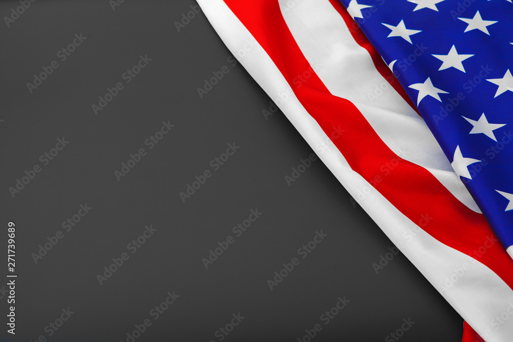 USA flag. American flag. American flag blowing wind. Close-up. Studio shot