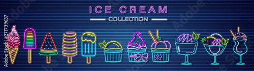 Valokuva Ice cream neon set collection Vector
