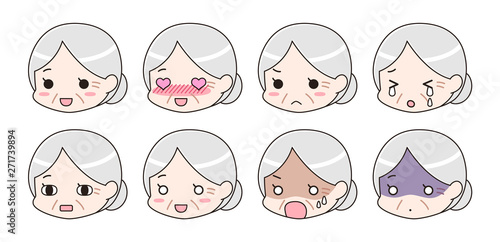 喜怒哀楽　表情セット　シニア女性