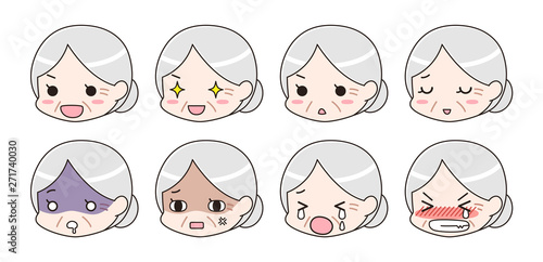 喜怒哀楽　表情セット　シニア女性