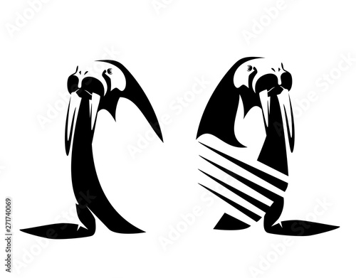 walrus wearing striped sailor's shirt - arctic sea life black and white vector design