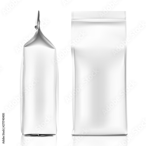 Quad seal bag with. Vector illustration on white background. Can be use for coffee, tea, salt, snack, flour and etc. Packaging mockup ready for your design. EPS10.