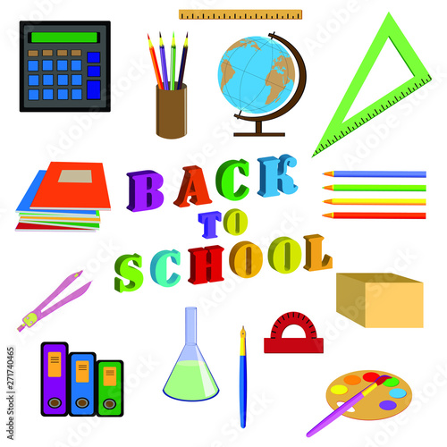 Back to school. School supplies. Vector illustration.