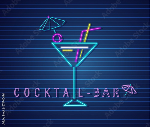 Cocktail drink neon Vector. Summer tropic drink banner posters
