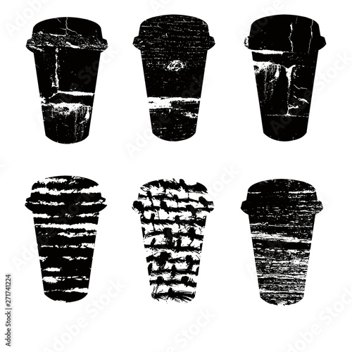 Coffee Cups Set Isolated on White Background. Creative  Abstract Black Cups s...