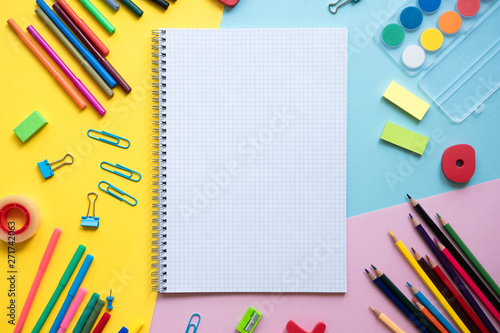 School accessory with copy space on color background.