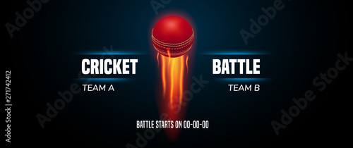 Cricket game vector background, illustration. Ball flying and template names of the cricket teams