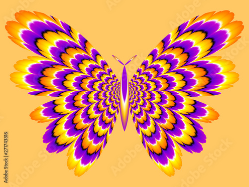 Fotografija ellow and purple butterfly. Optical expansion illusion.