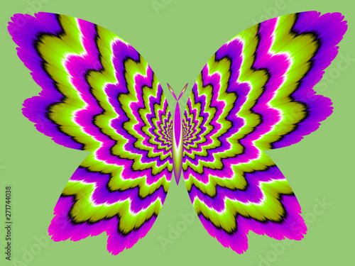 Green and purple butterfly. Optical expansion illusion.