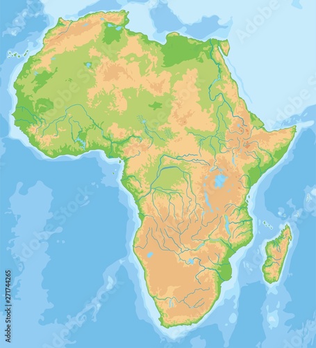 High detailed Africa physical map.