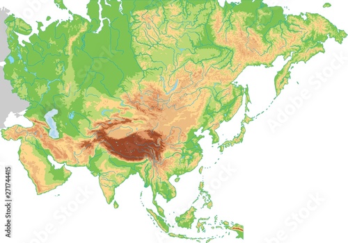 High detailed Asia physical map.