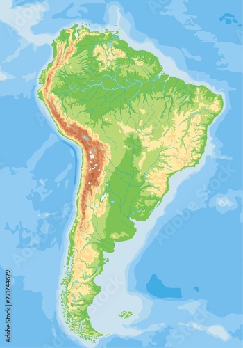 Canvas Print High detailed South America physical map.