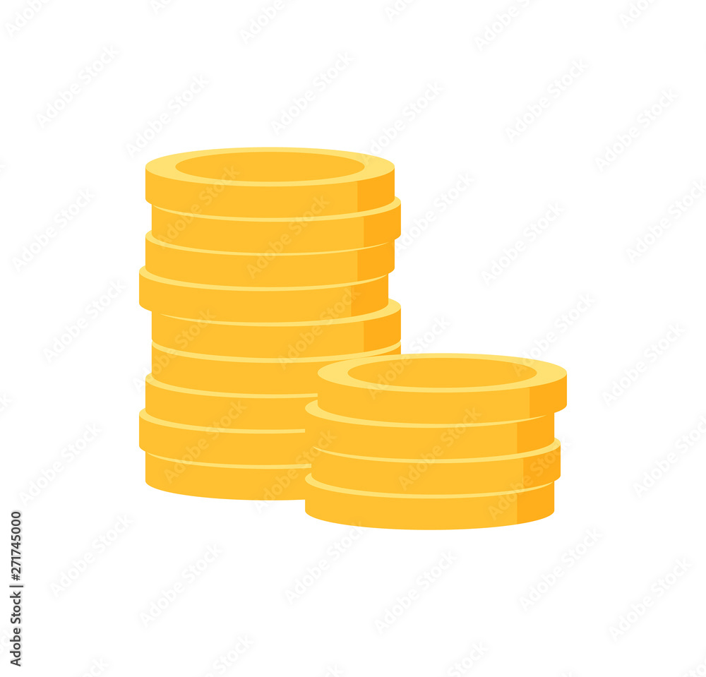 Pile of golden coins isolated money. Vector heap of gold, finance and investment concept, stack of metal currency, payments and exchange symbols, monetary profit