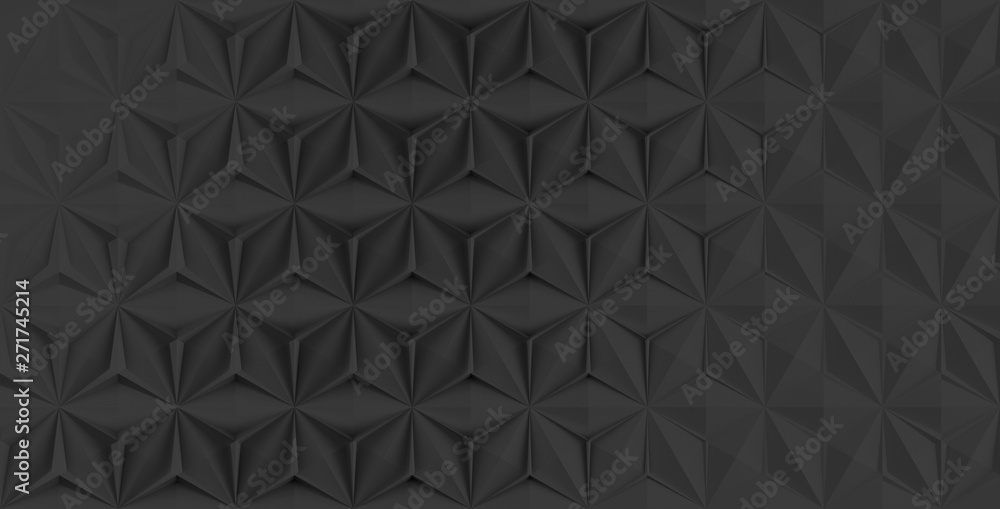 Triangular abstract geometric dark background of triangular volumetric elements of different random size. 3D illustration Triangular abstract geometric dark background of triangular volumetric elements of different random size. 3D illustration
