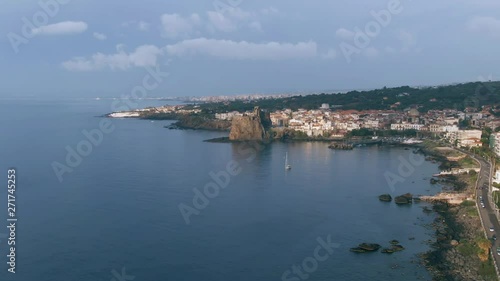 Wallpaper Mural Aerial dolly view of the fishing village of Aci Castello in East Sicily with the norman castle Torontodigital.ca