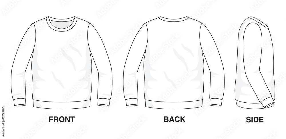 Isolated object of clothes and fashion stylish wear fill in blank shirt  sweater. Regular Tee Crew Neck Tee Long Sleeves Illustration Vector  Template. Front, back and side view Stock Vector | Adobe