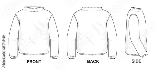 Isolated object of clothes and fashion stylish wear fill in blank shirt Loose fitting sweater. Front, back and side view