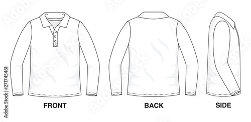 Isolated object of clothes and fashion stylish wear fill in blank shirt sweater. Regular Tee Crew Polo Tee Long Sleeves Illustration Vector Template. Front, back and side view