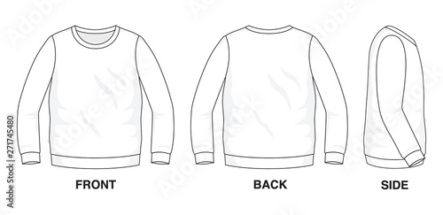 Isolated object of clothes and fashion stylish wear fill in blank shirt sweater. Regular Tee Crew Neck Tee Long Sleeves Illustration Vector Template. Front, back and side view photo