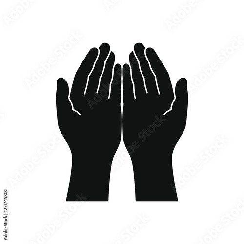 Gesture of the hands folded in prayer. Hands cupped together isolated symbol on white background. Graphic icon. Vector illustration