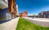 WROCLAW, POLAND - JUNE 01, 2019: Siechnice City Center (near Wroclaw, Poland) with modern City Hall. Architects of this urban project: Mackow Pracownia Projektowa.