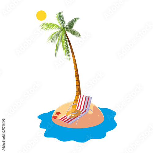 summer beach with palms and chair scene
