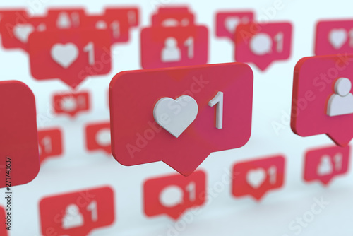 Fototapeta Social networking icons on message balloons, like and new friends