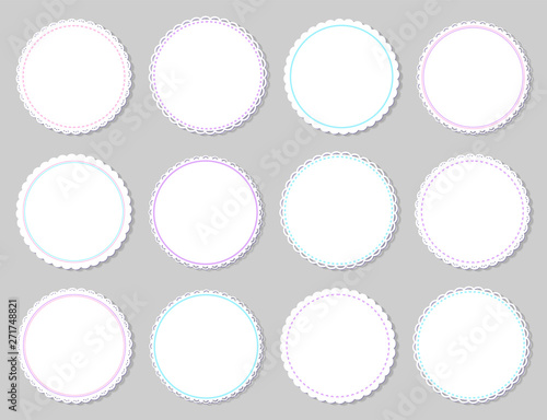 Round napkins with various edges isolated on grey background. Vector mockup of banner with spare place for text, circled border mockups, flat design templates