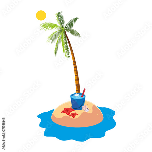 summer beach with palms and water bucket scene