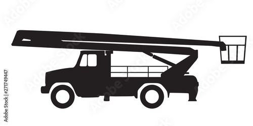 Silhouette aerial work platform, vector illustration.