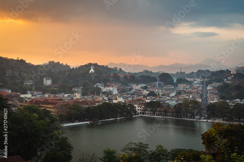 kandy city of sri lanka at sunset from above