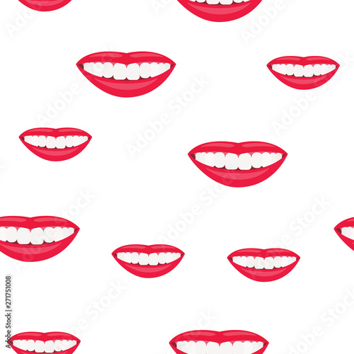 White smile with teeth seamless pattern. Dental jaw. Vector illustration on white background