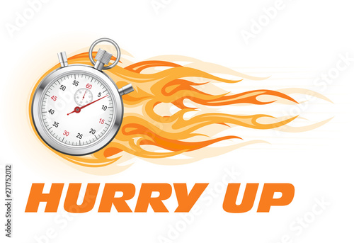 Stopwatch in flame - hurry up banner, limited time offer