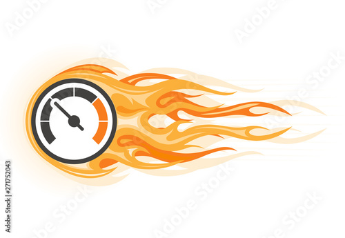 Speed - flaming speedometer in motion, quick movement