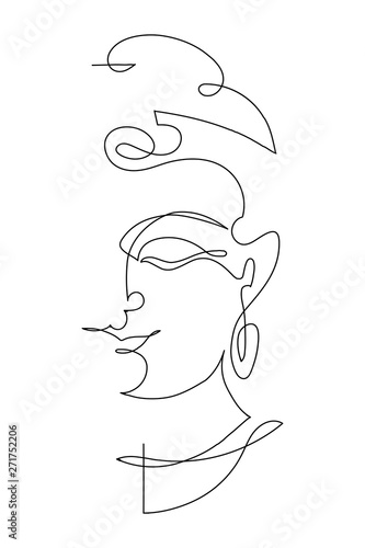 One continuous line drawing Buddha. The symbol of Hinduism, Buddhism, spirituality and enlightenment. Tattoo, illustration, printing on fabric
