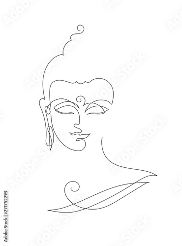 One continuous line drawing Buddha. The symbol of Hinduism, Buddhism, spirituality and enlightenment. Tattoo, illustration, printing on fabric