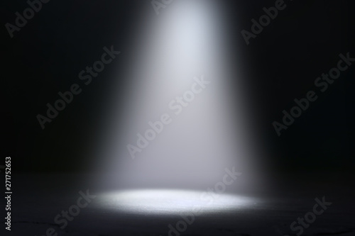 abstract dark concentrate floor scene with mist or fog, spotlight and display photo