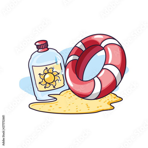 solar blocker bottle in the beach with float