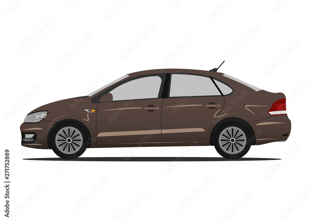 Vector car brown. Detailed car model on a white background. Realistic brown sedan.