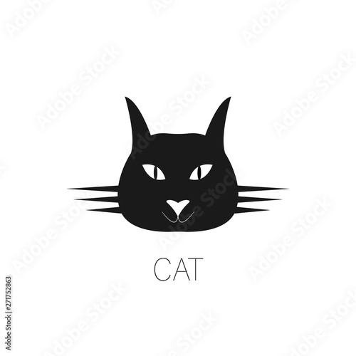 Icon black cat. Emblem of a muzzle of a cat on a white background.